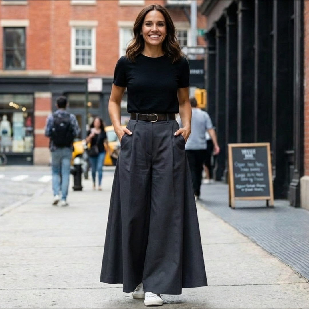 Pantalón de Cintura Alta con Pierna Ancha para Mujer