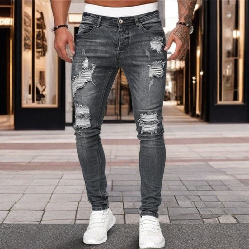 Hole-in-the-side denim ankle pants
