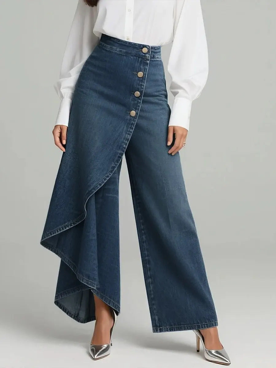 Casual Denim Print Wide Leg Pants