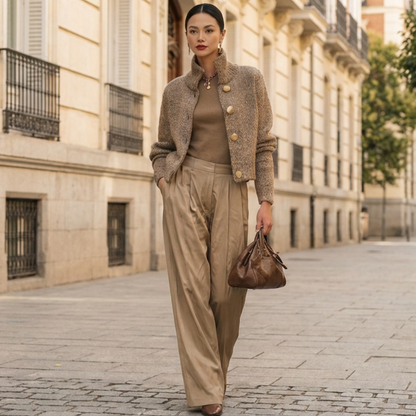 Cárdigan de Punto con Cuello Alto y Botones para Mujer