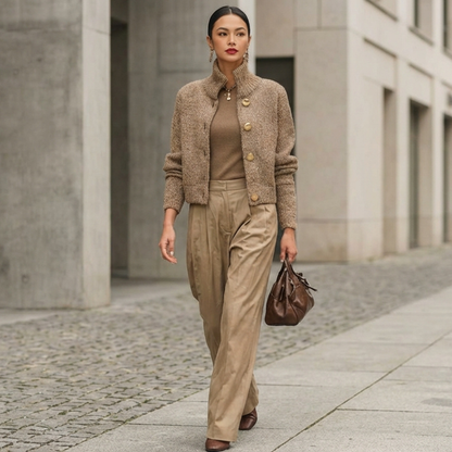 Cárdigan de Punto con Cuello Alto y Botones para Mujer