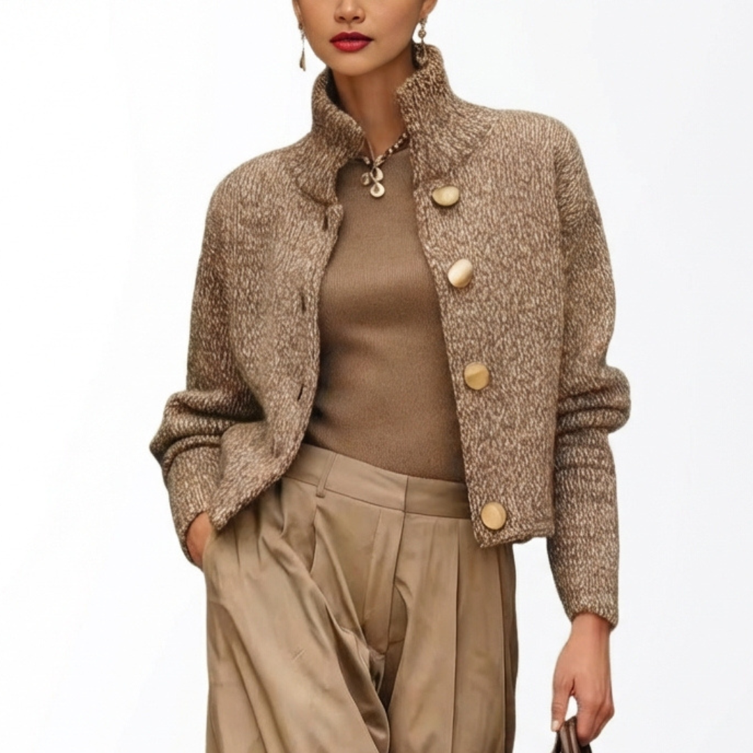 Cárdigan de Punto con Cuello Alto y Botones para Mujer