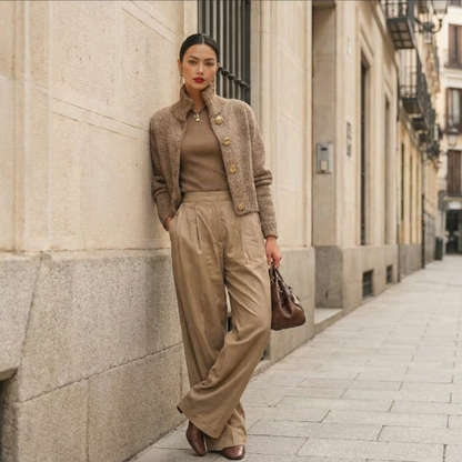 Cárdigan de Punto con Cuello Alto y Botones para Mujer