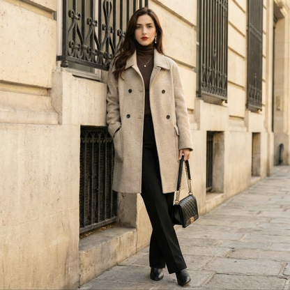 Abrigo de lana de corte recto para mujer