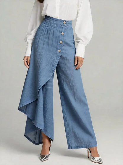 Casual Denim Print Wide Leg Pants